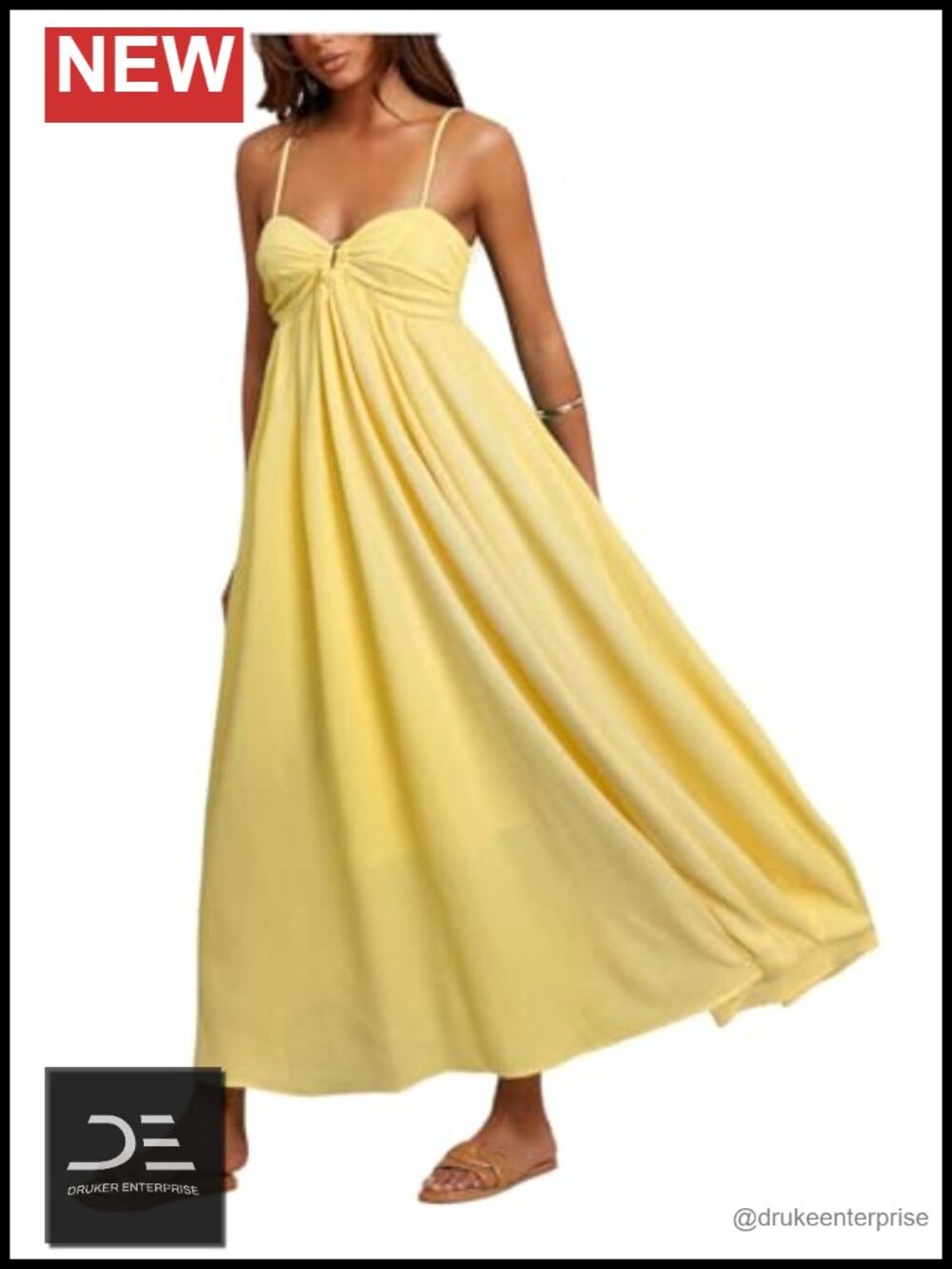 Spaghetti Strap Maxi Dress Flowy A-Line Beach Vacation Sundress